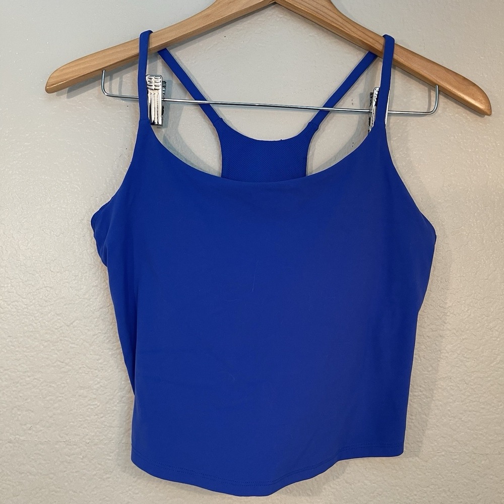 Womens All in Motion Small Blue Racerback Crop Tank Top w Built In Padded Bra